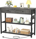 Ecoprsio Entryway Table with Outlets and USB Ports, Small Console Table with 2 Drawers, Sofa Table with Storage Shelves for Living Room, Couch, Hallway, Foyer, Kitchen Counter, 32'', Grey Oak