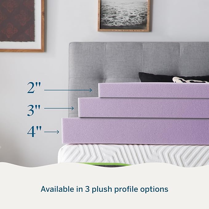 Lucid 4 Inch Lavender Infused Memory Foam Mattress Topper - Ventilated Design – Pressure Relieving Bed Topper - Mattress Pad – CertiPur Certified - Queen Size