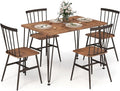 Tangkula Dining Table Set for 4, Kitchen Table and Chairs Set of 4 w/Metal Frame, 360° Swivel Feet, Space-Saving Dinette Table Set for Living Room, Restaurant, Breakfast Nook (Teak)