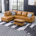 Ginger L-Shaped 3-Piece Faux Leather Sofa with Storage Ottoman Set, Sectional Couch Sofa Set for Living Room, Office, Small Space