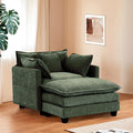 Furniliving Oversized Accent Chair with Ottoman, Luxury Chenille Single Sofa, Upholstered Deep Seat Chaise Lounge with Pillows for Living Room, Bedroom, Apartment, Green