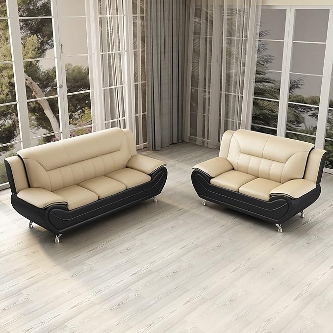Container Furniture Direct Michael Sofa and Loveseat, Camel/Black