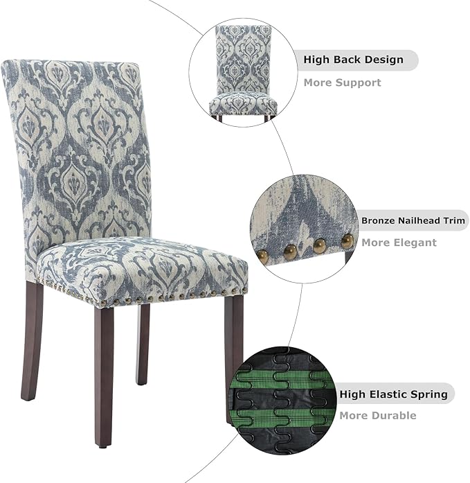 COLAMY 5-Piece Extendable Dining Table Set for 4, 36" Kitchen Round Wood Table with 4 Nailhead Dining Room Chairs,Light Brown/White&Blue Flower