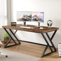 LVB Rustic Computer Desk, Metal Wood Home Office Desk, Industrial Simple Study Executive Desk for Writing Work, Wooden Student Gaming Computer PC Table with Storage for Bedroom, 55 Inch, Rustic Brown