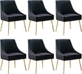 Modern Velvet Dining Chairs Set of 6, Contemporary Upholstered Furniture Collection with Polished Gold Metal Legs, Elegant Accent Chairs for Kitchen Living Room(Black)