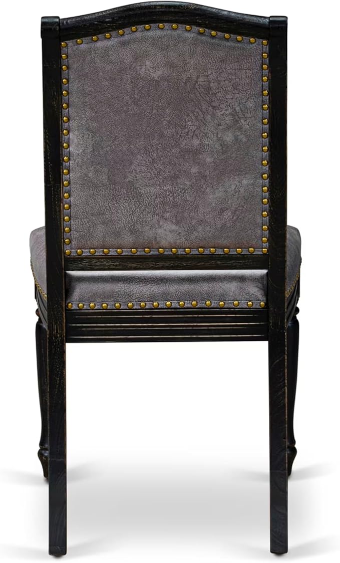 LEMA9-SBB-34, 9-pc Dining Table Set Consists of a Dining Table and 8 Dark Grey Polyester Fabric Modern Dining Chairs with Button Tufted Back, Sand Blasting Black Finish
