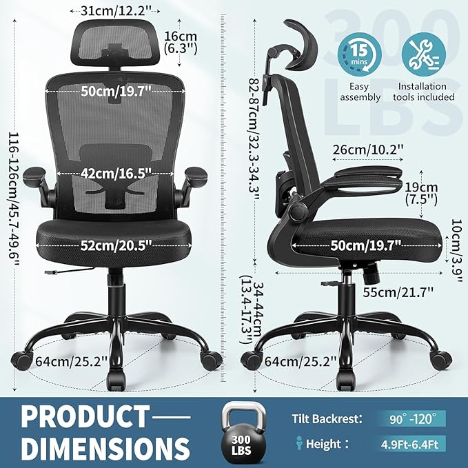 FelixKing Ergonomic Office Chair, Headrest Desk Chair with Adjustable Lumbar Support, Home Office Swivel Task Chair with High Back and Armrest, Adjustable Height Gaming Chair(Black),Pack of 5