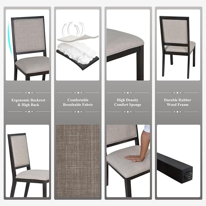 COLAMY Rectangular Dining Table Set for 6, Wood Dining Table for 6 with Chairs, 60 Inch Dining Table and Chairs for Kitchen, Dining Room, Brown