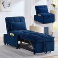 KEIKI Velvet Single Convertible Sleeper Chair Sofa Bed with Adjustable Backrest, Pillows & Storage Pockets, 3 in 1 Pull-Out Couch Chaise Lounge Recliner for Living Room Balcony Bedroom, Navy