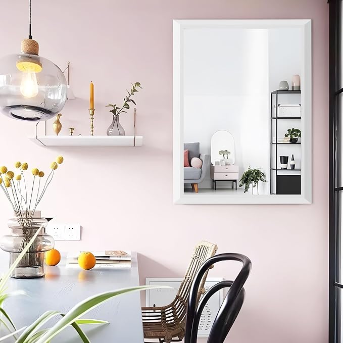 Amorho Bathroom Mirror, 28x36 Inch White Thick Metal Framed Wall Mirrors for Over Sink, Bedroom, Living Room, Entryway, Rectangle Wall-Mounted Mirrors(Horizontal/Vertical).