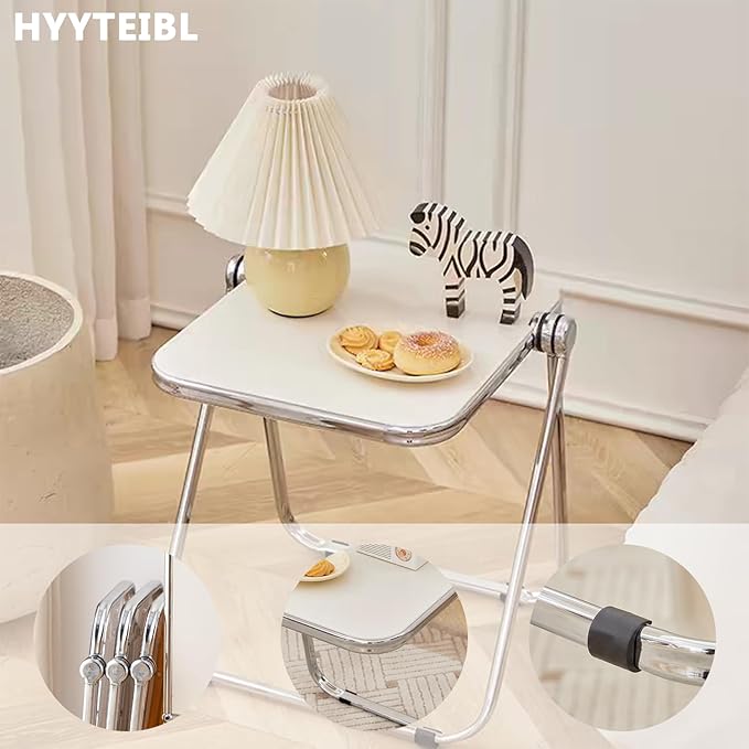 16.2" × 14.1" Acrylic Folding Table, Small Lightweight End Table for Living Room, Bedroom and Small Room, Sturdy Metal Frame with No Assembly Required, Space-Saving Storage Design (Tawny)