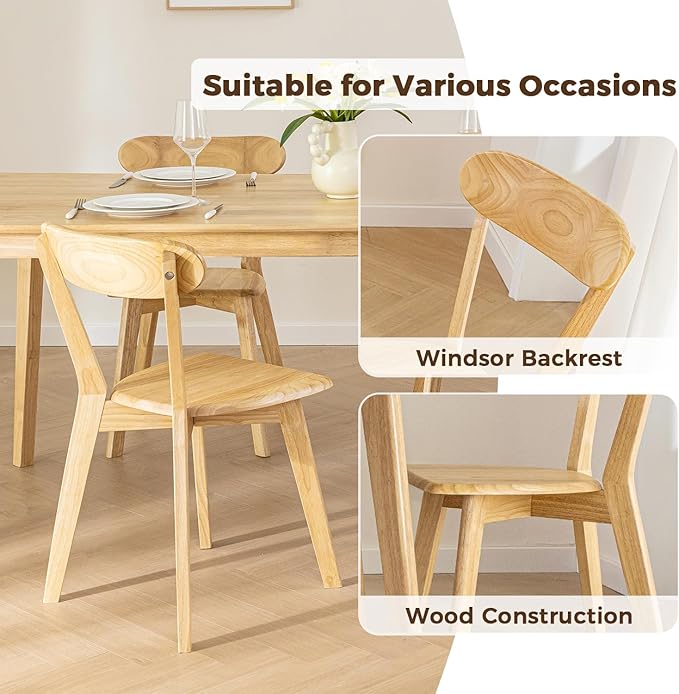 DELAVIN Soild Wood Dining Chairs Set of 2, Oak Wood Kitchen Chairs, Mid Century Modern Dining Room Chairs, Natural