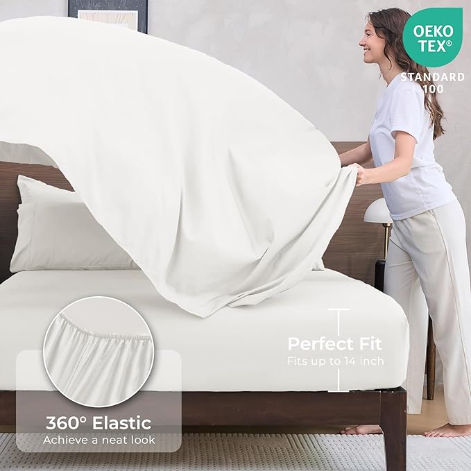 HEVUMYI Ivory Queen Comforter Set - 7-Piece All Season Bed in a Bag Queen, Ultra Soft Bedding Set with Comforter, Flat Sheet, Fitted Sheet, Pillowcases, Pillow Shams
