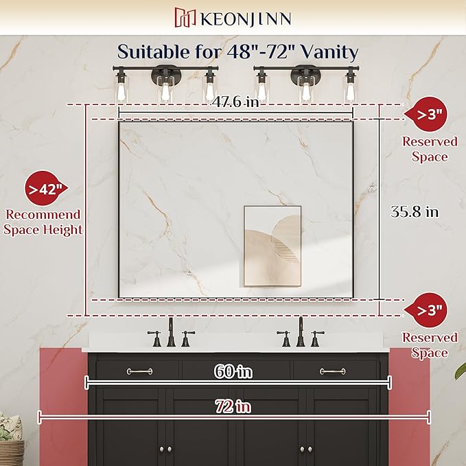 Keonjinn 48” x 36” White Bathroom Vanity Mirror Metal Framed Large Bathroom Mirror for Over Sink Rectangular Wall Mirror Square Corner Farmhouse Matte White Rectangle Mirror(Horizontal/Vertical)