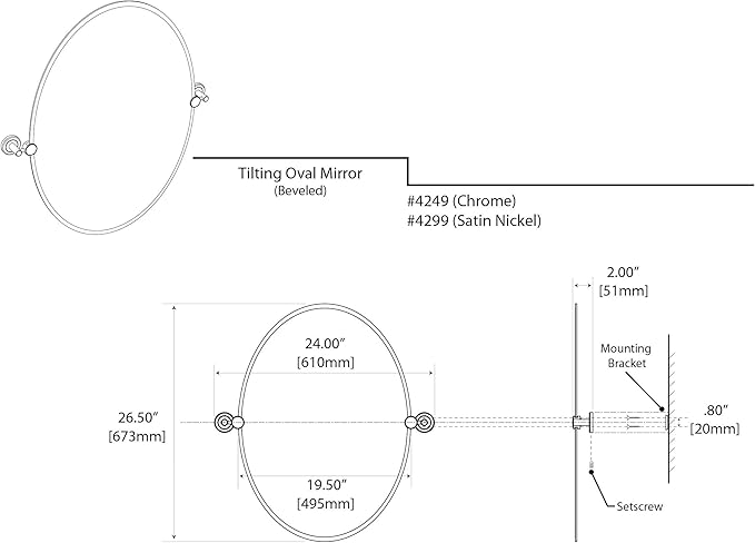 Gatco 4299 Latitude II Frameless Oval Mirror, Satin Nickel, 26.5 Inch