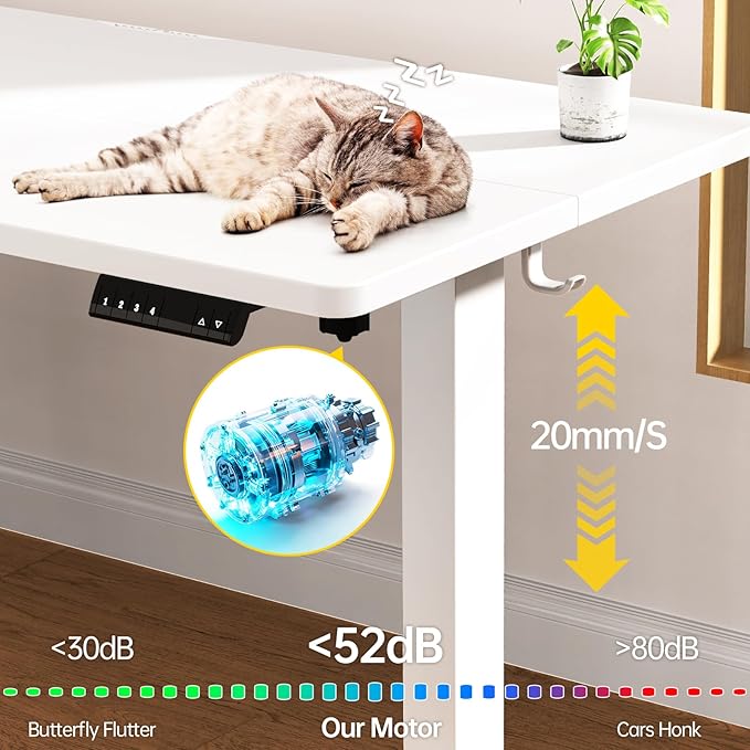 Veken 63x27.6 Inch Large Electric Standing Desk, 4 Memory Heights Adjustable,Sit to Stand Up, Work Home Office Computer Table for Walking Pad, Gifts for Dad, Wooden Desktop Desks, White