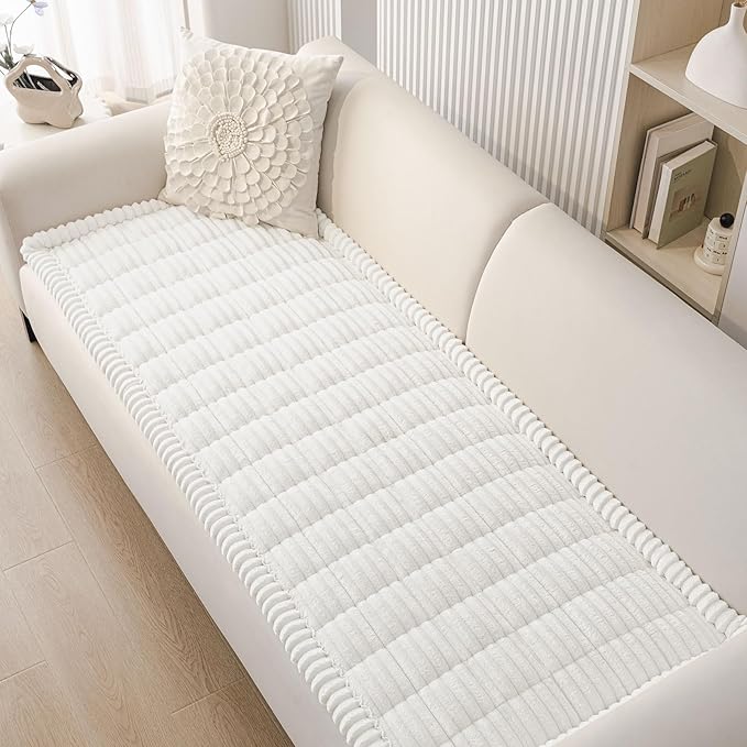 Smiry Couch Cover for Dogs Washable, Non Slip Fuzzy Pet Couch Covers for 3 Cushion Sofa Pet Friendly, Thick Soft Sofa Slipcovers Cushion Protector (White, 27.6" x 70.9")