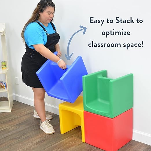 Children's Factory 3-in-1 Cube Chair for Kids, Flexible Seating Classroom Furniture, 1-Pack, Blue