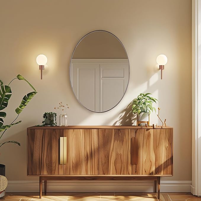 ANDY STAR Bronze Bathroom Mirror, 24x32 Inch Brushed Bronze Oval Mirror for Wall, Modern Bronze Mirror for Bathroom with Stainless Steel Metal Frame, Wall Mount Horizontal or Vertica