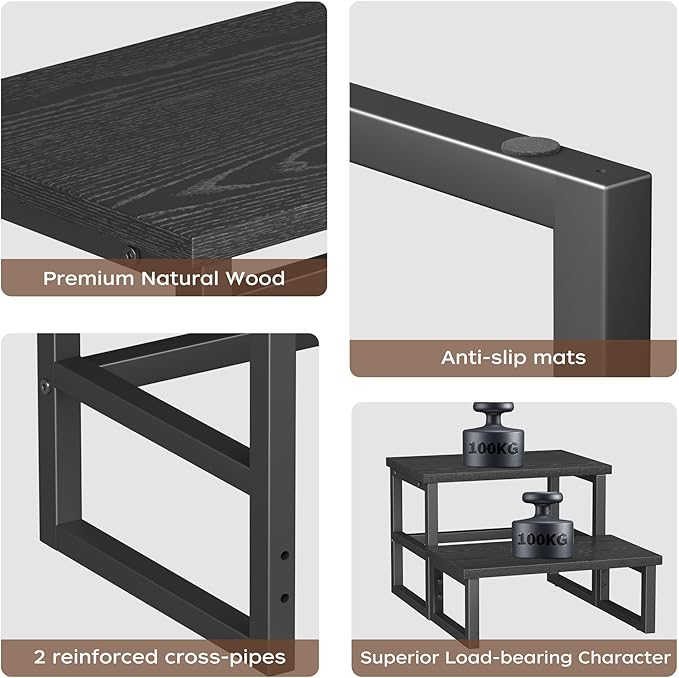 Homeiju 3 in 1 Step Stools for Adults Kids Toddler, Heavy Duty Wooden Step Stool with Non-Slip Pads, 2 Tire Step Stool for Kitchen Bathroom Bedroon Stepping Stool, Black