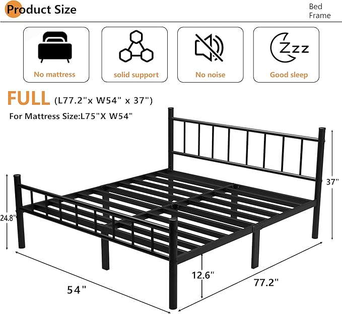 Metal Bed Frame,14Inch Full Size Bed Frame with Storage Space,Heavy Duty Sturdy Mattress Foundation,Easy Assembly,No Box Spring Needed,Full Grey