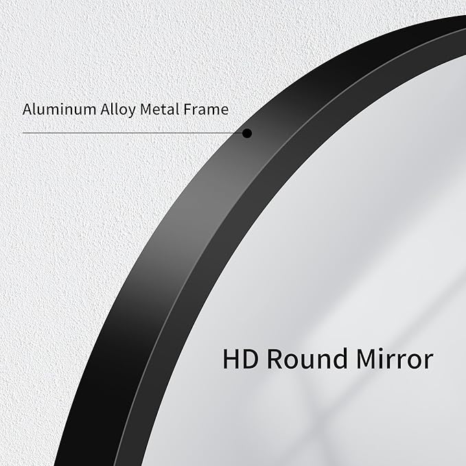 Black Round Mirror, 42 inch Large Circle Mirror, Aluminum Alloy Metal Frame Round Bathroom Mirror, Big Round Wall Mirror, Circle Mirrors for Wall Entryway Bedroom Living Room