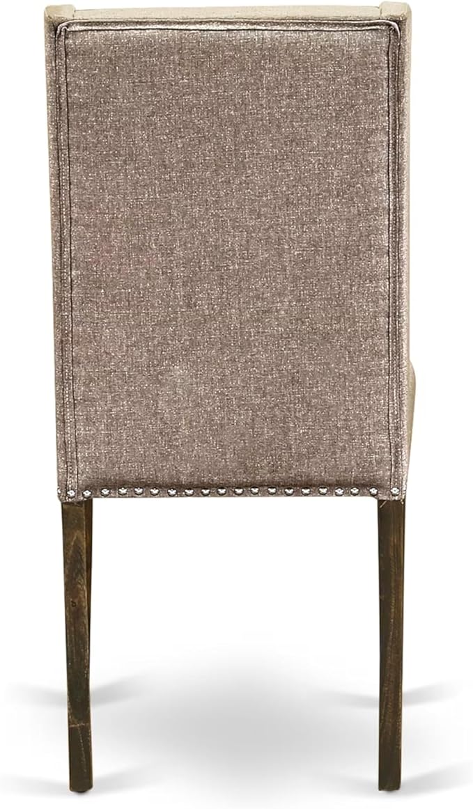 East West Furniture V797FL716-7 7 Piece Dining Room Furniture Set Consist of a Rectangle Dining Table with V-Legs and 6 Dark Khaki Linen Fabric Parsons Chairs, 40x72 Inch, Multi-Color