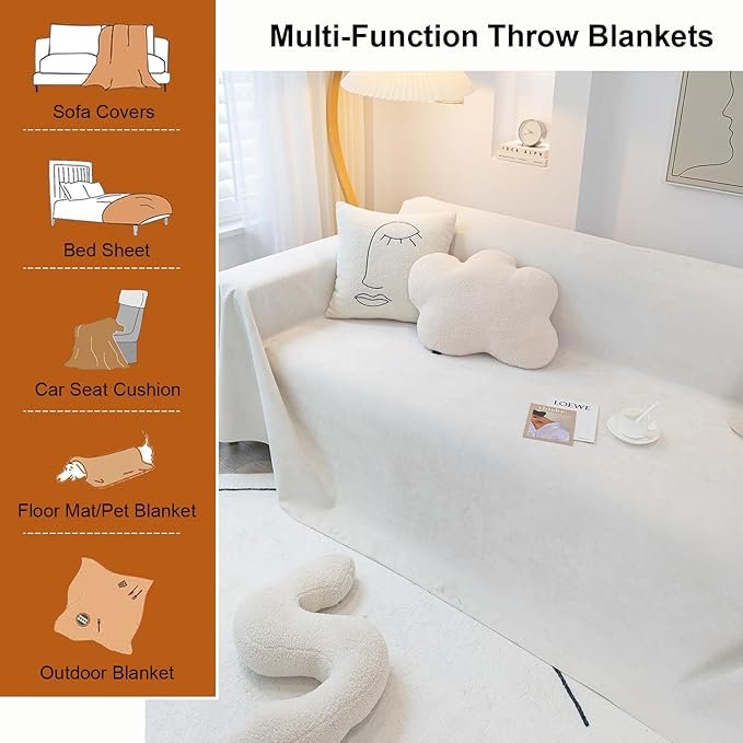 STACYPIK Waterproof Ivory White Sofa Covers Couch Cover for Pets, Anti-Cat Scratch Furniture Protector or 2 Cushion Couch, Washable Jacquard Recliner Loveseat Sofa Slipcover for Pets, Kids-71X71IN