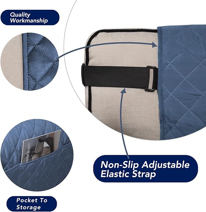 PureFit Reversible Sofa Cover Water Resistant Loveseat Couch Cover, Machine Washable Furniture Cover with Non-Slip Foam and Adjustable Strap for Dogs, Pets (Loveseat, Dark Blue/Light Blue)
