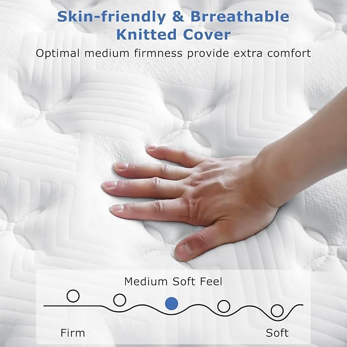 Queen Mattress, 12 Inch Medium Firm Hybrid for Queen Size Bed, Memory Foam Mattress in a Box for Pressure Relief, Individual Pocket Spring-Motion Isolation with Edge Support, CertiPUR-US