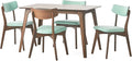 Christopher Knight Home Megann Mid-Century Wood Dining Set with Fabric Chairs, 5-Pcs Set, Natural Walnut / Mint