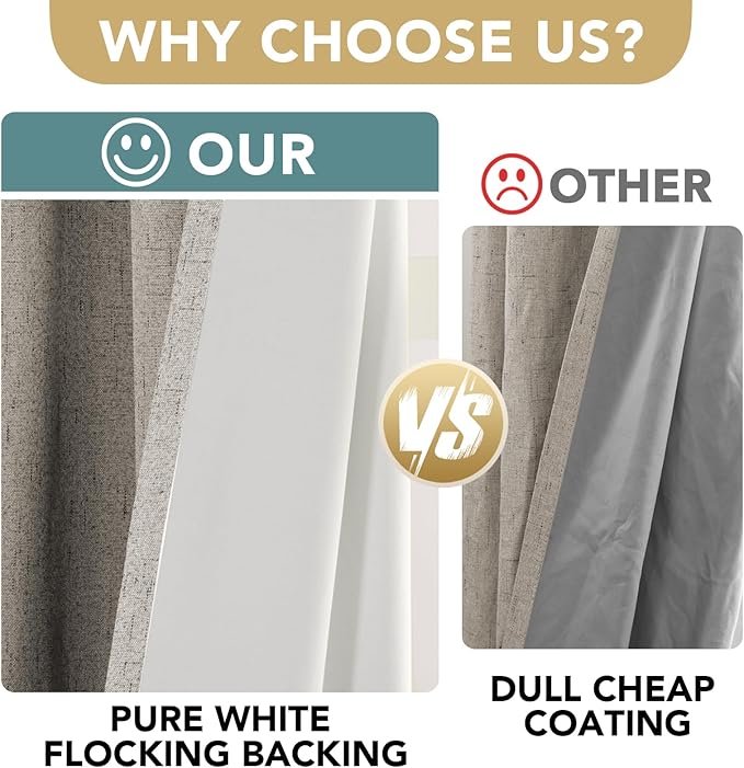 H.VERSAILTEX Linen Blackout Curtains Durable Thick Textured Linen Look 100% Blackout Patio Door Curtain Anti Rust Grommet Extra Wide Sliding Door Curtain Panel, W100 x L84 inch - Stone