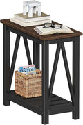 ChooChoo Farmhouse End Table, Rustic Vintage Narrow End Side Table with Storage Shelf for Small Spaces, Nightstand Sofa Table for Living Room, Bedroom Black