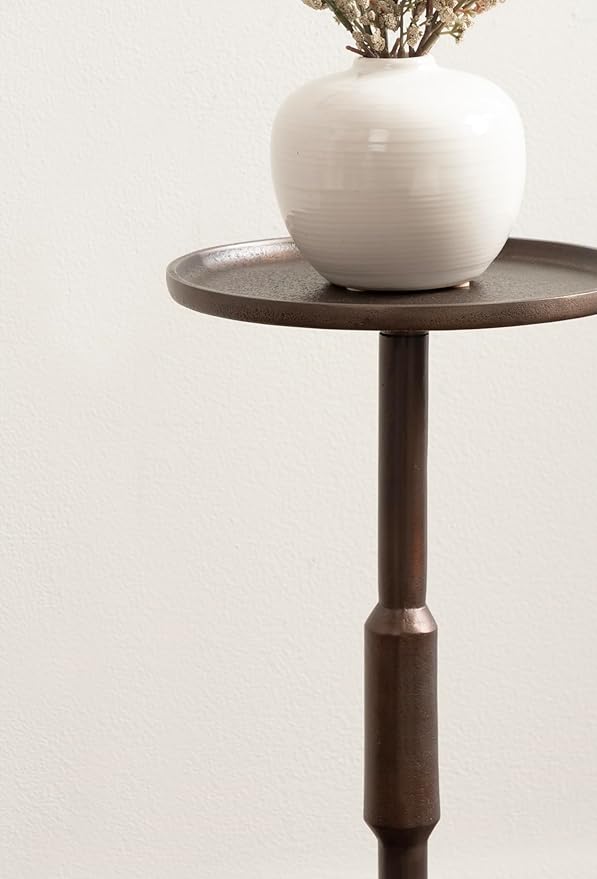 Kate and Laurel Truxton Modern Round Metal Drink Table, 9 x 9 x 22, Bronze, Transitional Cast Aluminum Pedestal Table for Use as Indoor Plant Stand or Living Room Decor