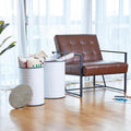 Glitzhome Farmhouse Accent Side Table, Metal Storage Stool Ottoman with Round Lid - Galvanized Coffee Cocktail End Tables Set of 2 for Living Room Bedroom, White