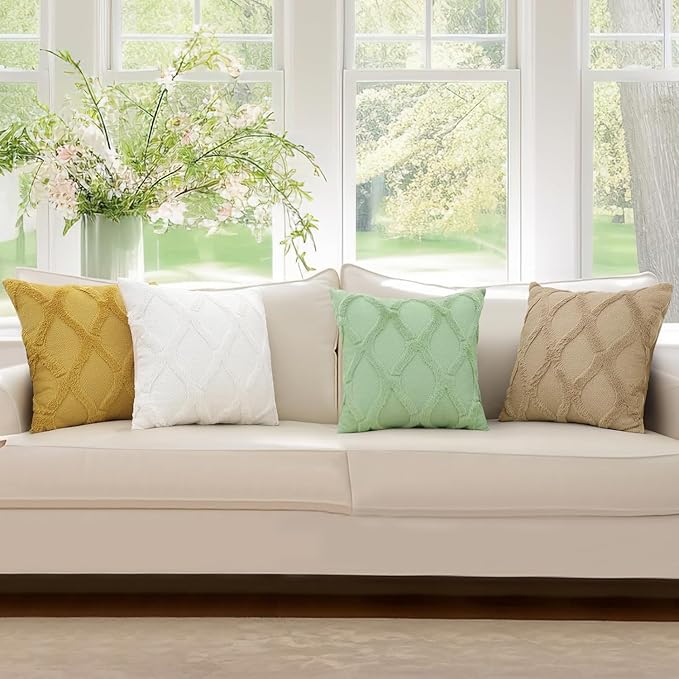 decorUhome Throw Pillow Covers 22x22 Inch Set of 2, Soft Plush Faux Fur Wool Sage Green Couch Pillow Covers, Decorative Neutral Pillow Cases for Bed Sofa Living Room Home Decor