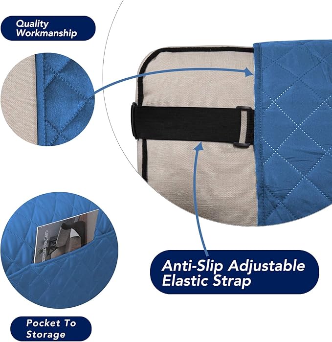PureFit Reversible Sofa Couch Cover Water Resistant Couch Covers for 3 Cushion, Washable Furniture Cover with Non-Slip Foam and Adjustable Strap for Dogs, Pets (Oversized Sofa, Blue/Ivory)