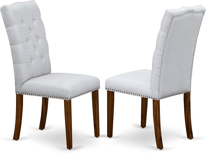 East West Furniture DLEL5-ANA-05 5 Piece Dinette Set for 4 Includes a Round Dining Room Table with Dropleaf and 4 Grey Linen Fabric Upholstered Parson Chairs, 42x42 Inch, Natural