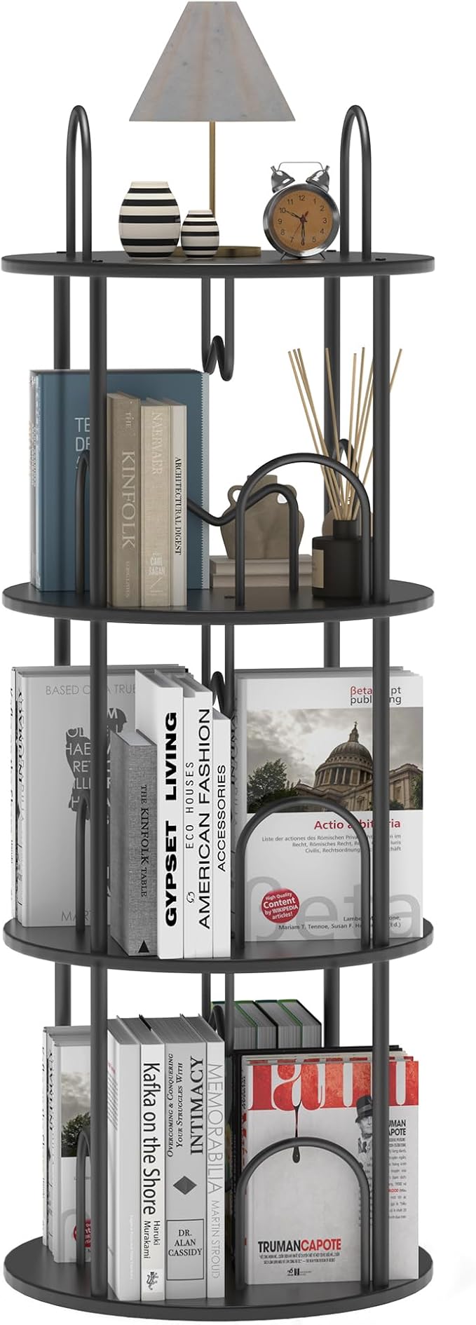 3 Tier Rotating Bookshelf, 360° Spinning Bookshelf Tower, Round Narrow Space Saving for Books and Display, Revolving Bookcase Corner Tall Book Shelf for Small Spaces, Bedroom, Living Room, Black