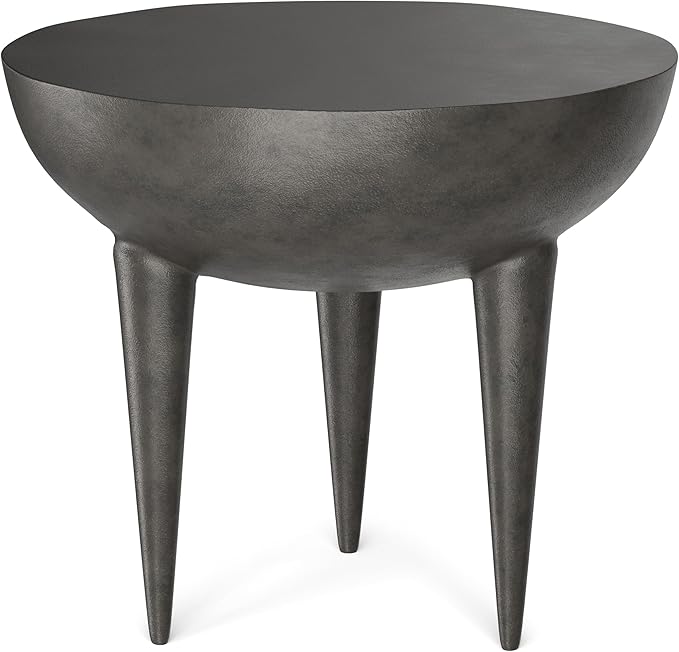 SIMPLIHOME Otto Cast Aluminum Side Table in Graphite, 21-inch Round, Rust-Resistant Metal Accent Table for Living Room, Bedroom, Fully Assembled