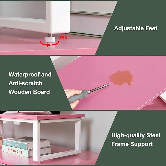 Clikuutory 59" Large TV Riser for 32-75 inch TVs, Tabletop Stand with Steel Legs, Storage & Dual - Screen Office Desk Function, Ideal for Home Office, Bedroom, Living Room, Pink