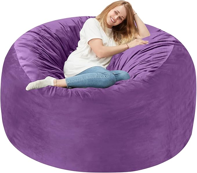 Homguava 4 FT Bean Bag Chair: 4' Bean Bags with Memory Foam Filled, Large Beanbag Chairs Soft Sofa with Dutch Velvet Cover-Purple