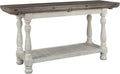 Signature Design by Ashley Havalance Farmhouse Sofa Table, Flip Top Design for Additional Dining Space and Fixed Lower Shelf, Gray & White with Weathered Finish