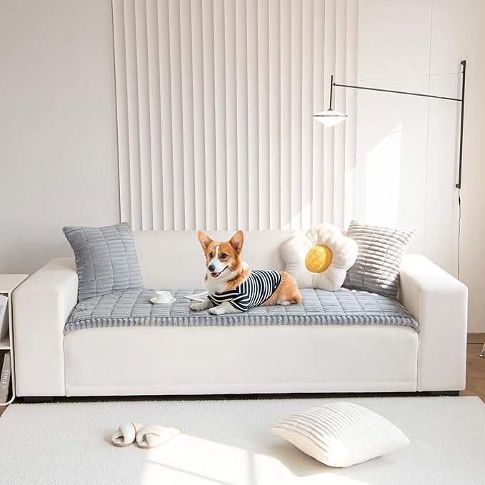 OTOB Couch Cover for Dogs Washable, Non Slip Funny Pet Couch Covers Sofa Slipcovers Cushion Mat, Plush Soft Cozy Pet Friendly Furniture Protector, All Seasons (Gray, 23.6" x 47.2")