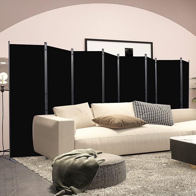 Room Divider, 8 Panel Folding Privacy Screens with Wider Support Feet, 6 Ft Portable Room Partition for Room Separator, 176" W X 71" H, Black