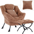 Lazy Chair with Ottoman, Comfy Reading Lounge Chair with Footstool & Throw Pillow Modern with Armrests & Side Pocket for Living Room, Bedroom, Dorm Room, Plush Brown