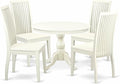 East West Furniture HBIP5-LWH-W 5 Piece Dining Room Table Set Includes a Round Dining Table with Pedestal and 4 Wood Seat Chairs, 42x42 Inch, Linen White