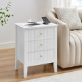 OCANDO White Bed Side Table with Charging Station and USB & Type-C Ports, Bedroom Nightstand 24" H,Vintage Modern Night Stand with 3 Drawers 19" W,Living Room Fluted End Bedside Tables