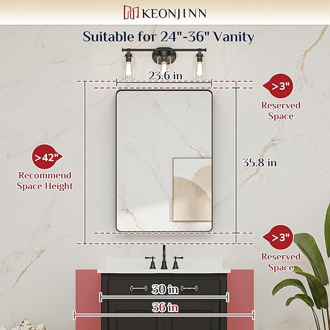 Keonjinn Gold Bathroom Mirrors for Over Sink 24 x 36 Inch Brushed Brass Metal Framed Mirror, Rounded Rectangle Bathroom Vanity Mirror, HD Tempered Glass Modern Mirror for Wall(Horizontal/Vertical)