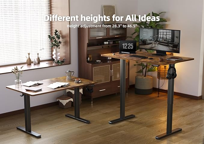YDN Standing Desk, 40x24 Inch Electric Adjustable Height Stand up Desk, Sit Stand Home Office with Splice Board, Rustic Brown